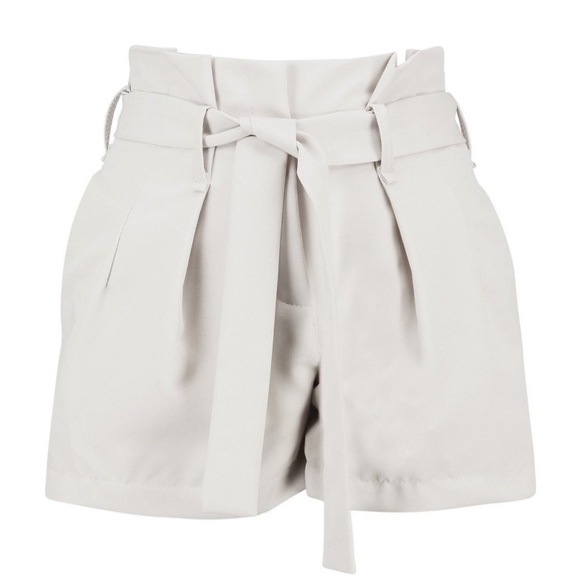 Boohoo Stone Tie Waisted Smart Belted Shorts - Picture 2 of 4